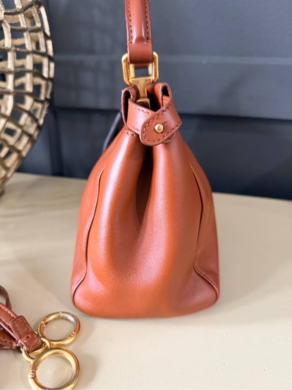 Fendi Peekaboo Mini Brown Leather Top Handle Crossbody Bag Gold Hardware - Picture 2 of 15